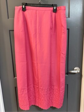 Talbots 100% Silk Pink Lace Trim Embroidered Hem Flowy A-Line Maxi Skirt 18